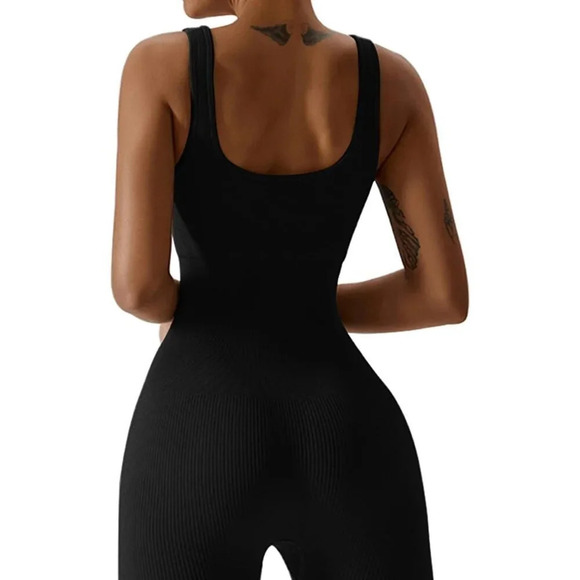 Women Jumpsuit Ribbed One Piece Tank Top Sleeveless Bodycon Sport Shorts - Picture 2 of 8